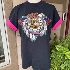 VTG Harley-Davidson Black Tee with Pink Sleeves